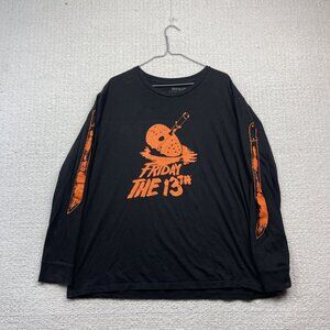 Friday The 13th Black Long Sleeve Men XL T-Shirt Jason Mask w/ Machete Sleeve